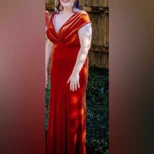Velvet terracotta bridesmaids dress
